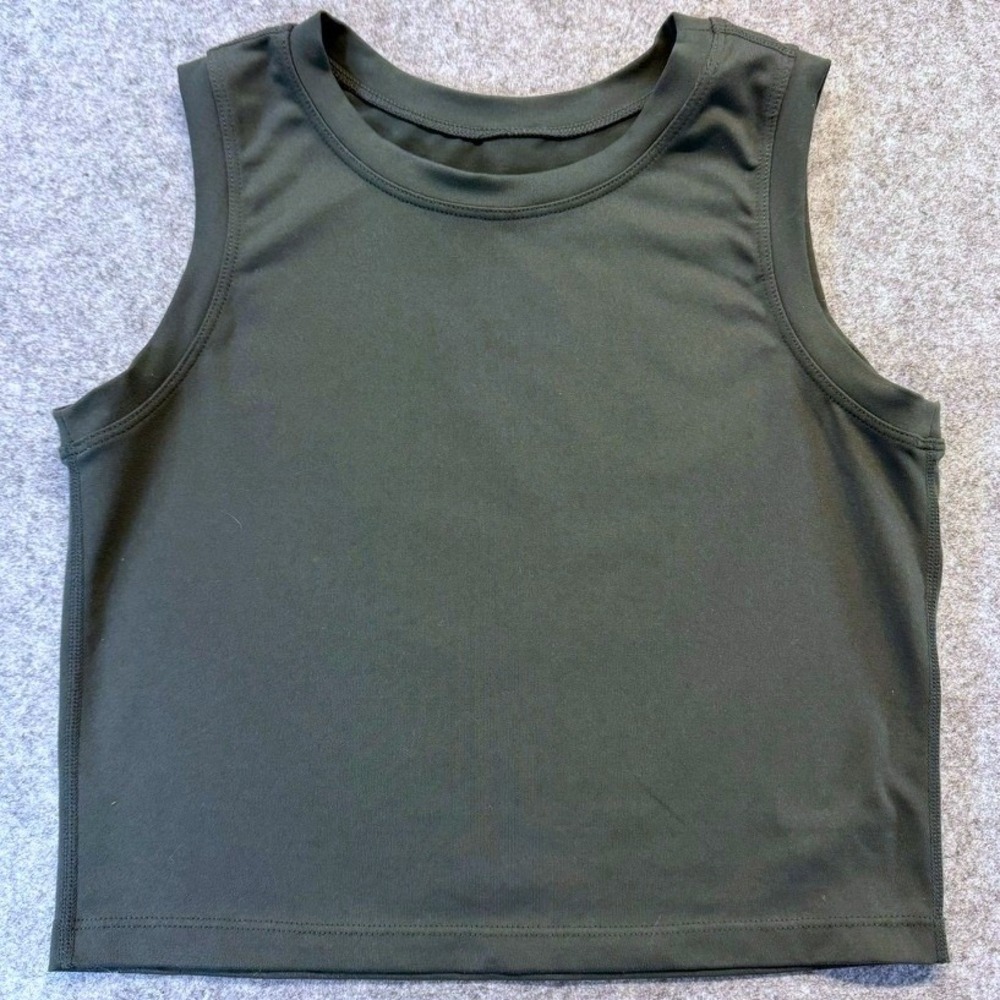 Paragon Womens Gray Cropped Activewear Tank Top Sleeveless Gym Shirt Small